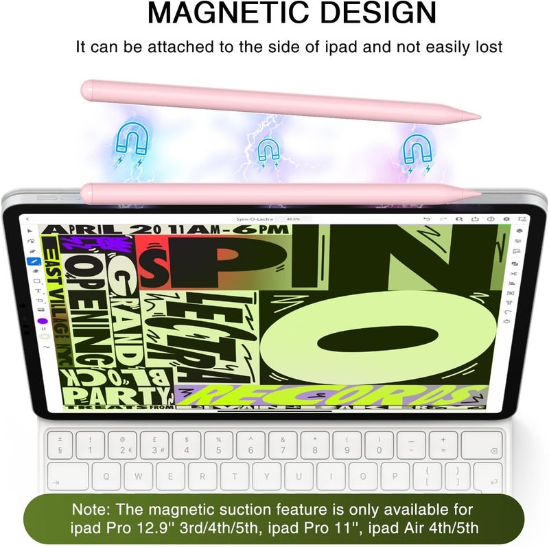 HATOKU Pen for iPad 2018-2025, 15 Mins Fast Charging Pencil 1st Gen with Tilt & Palm Rejection Compatible with iPad Air 3/4/5/M2/M3, iPad mini 5/6/7, iPad 6/7/8/9/10/11, iPad Pro 11"/12.9"/M4/M5(Pink) - Image 4